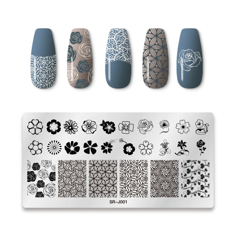 Nail Stamping Plate Flower Leaf Geometry Stamp Template Snakeskin Nail Image Plate Stencil DIY Printing Stainless Steel Tools