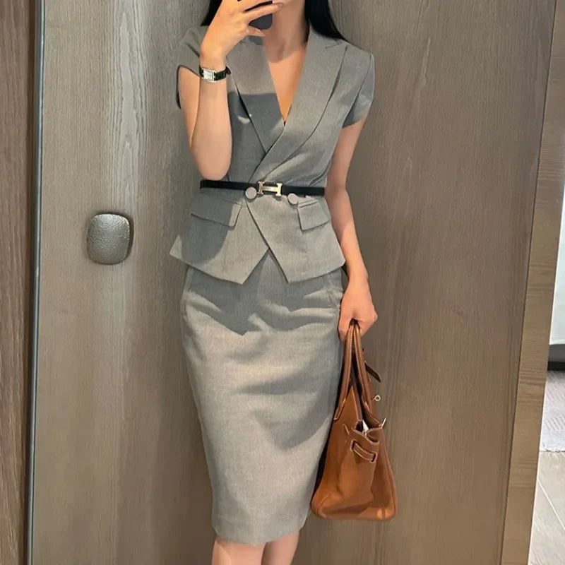 Short Sleeve Woman Outfit Sexy Office Skirt 2 Pieces Sets for Women Korea New in The Same Clothing Trend 2024 Festival Matching