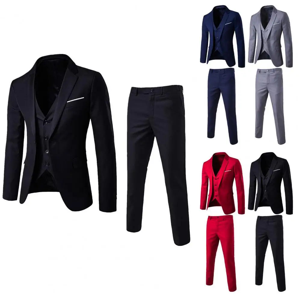 Korean Style Men Blazer Vest Pants Set Casual Business Buttons Cuff Blazer Vest Trousers Men Suit Wedding Groom Formal Suit