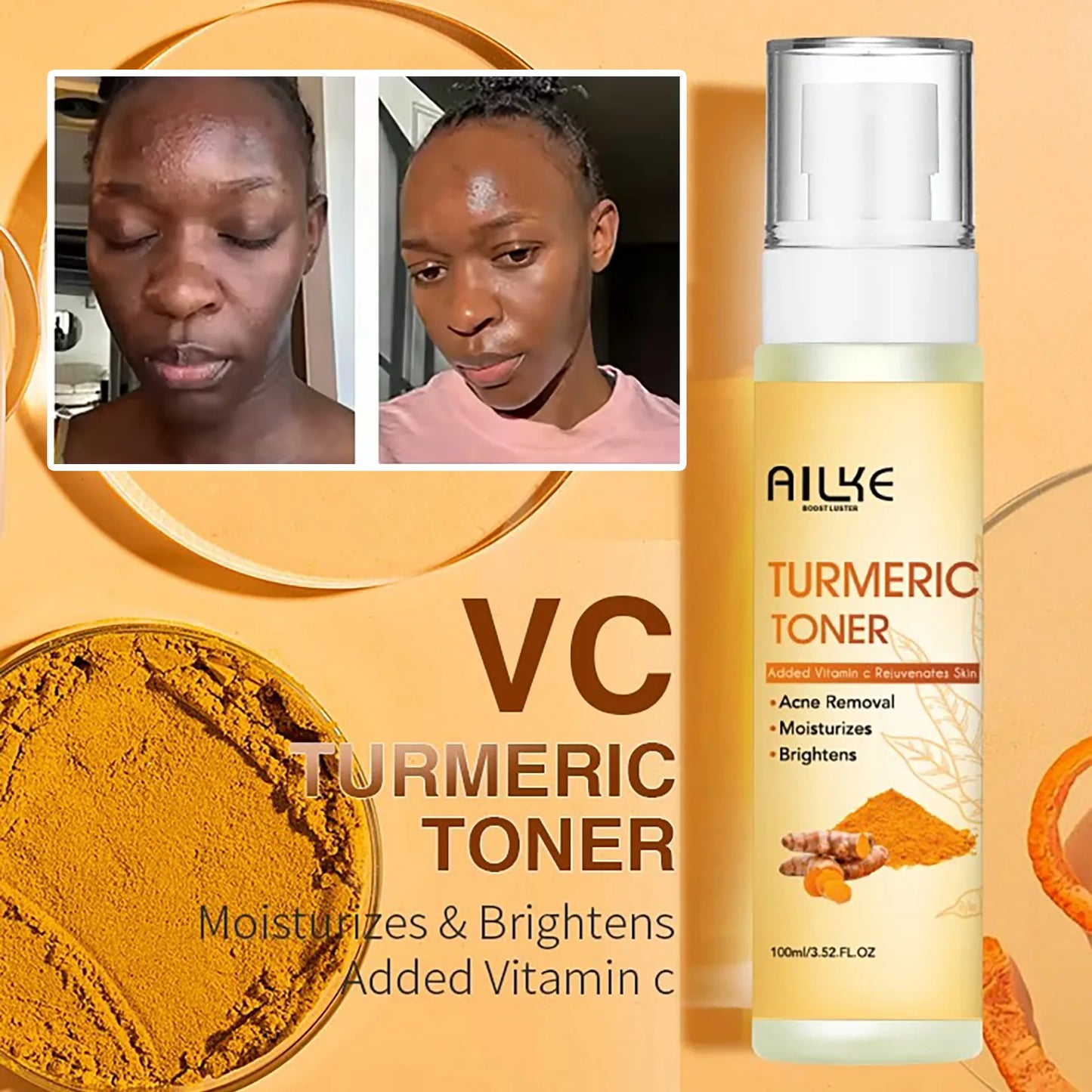 Organic Turmeric Skin Care Kit, Brighten, Remove Darkness, Lighten, Hydration, Exfoliate, Even Skin Tone, for Private Label