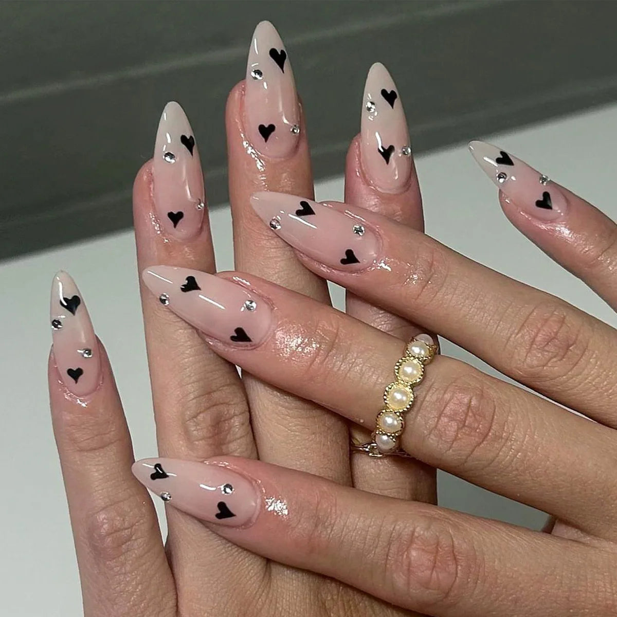 French Fake Nails Red Five-pointed Star False Nails Full Cover Press on Nail Tips y2k Nail Art Almond Artificial Nail Patches
