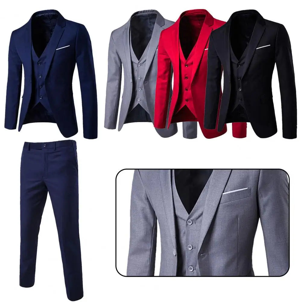 Korean Style Men Blazer Vest Pants Set Casual Business Buttons Cuff Blazer Vest Trousers Men Suit Wedding Groom Formal Suit