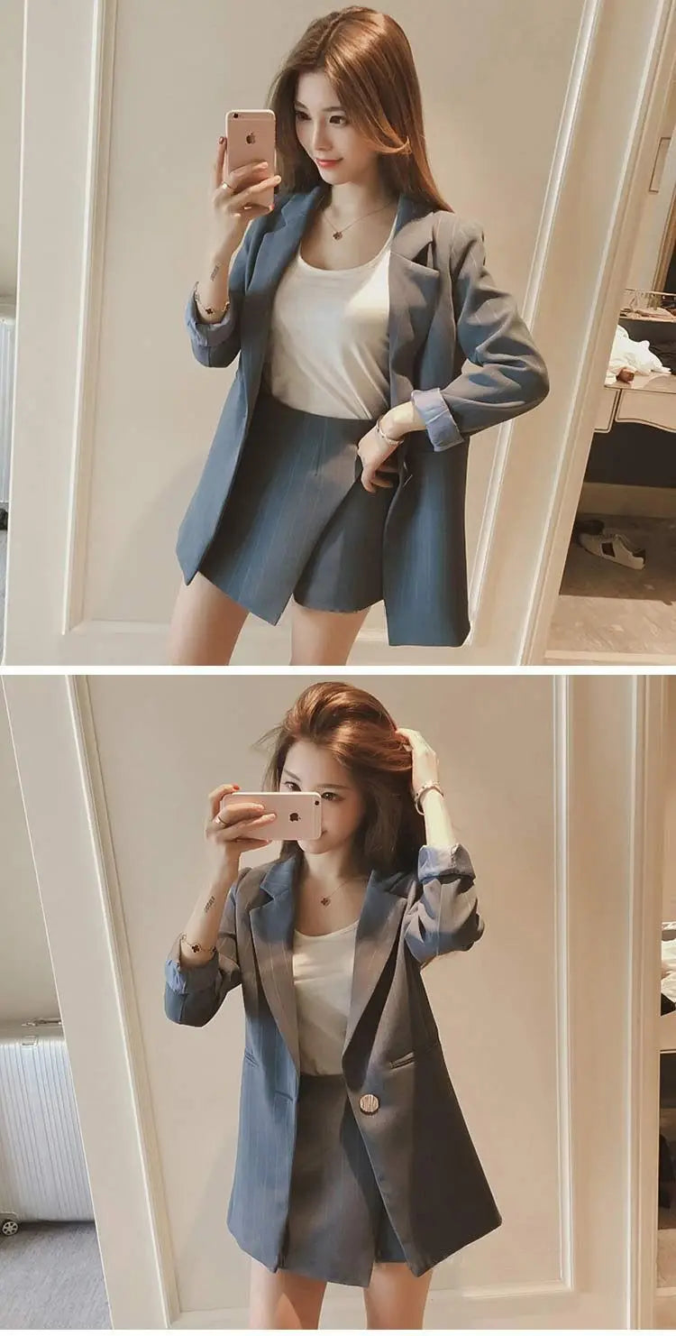 Black Two Piece Set for Women Suit with Skirt and Blazer Pink 2024 Office Long Sleeve Womens Short 2 Sets Outfit Summer Mini Hot