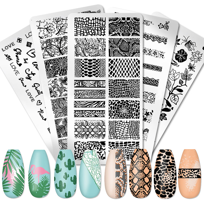 Nail Stamping Plate Flower Leaf Geometry Stamp Template Snakeskin Nail Image Plate Stencil DIY Printing Stainless Steel Tools