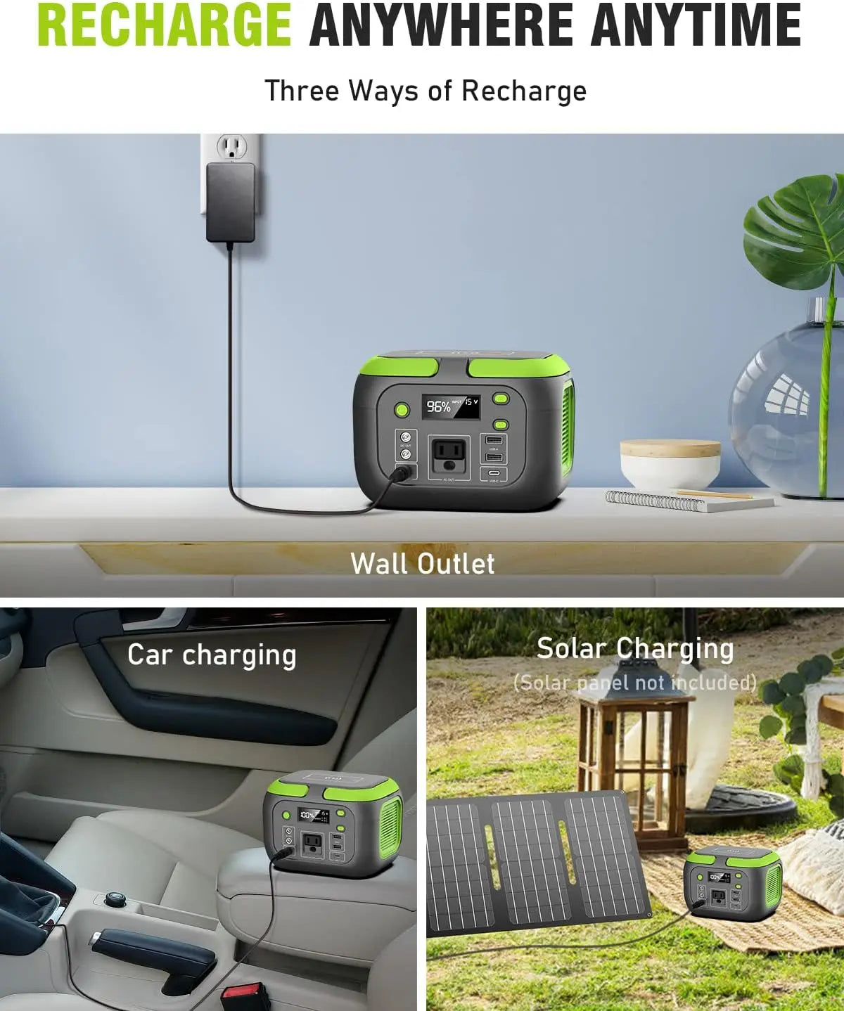 200W Portable Power Station 155Wh Solar Generator 42000mAh Power Bank with AC Outlet 110V, DC, USB QC3.0 for Outdoor Camping RV