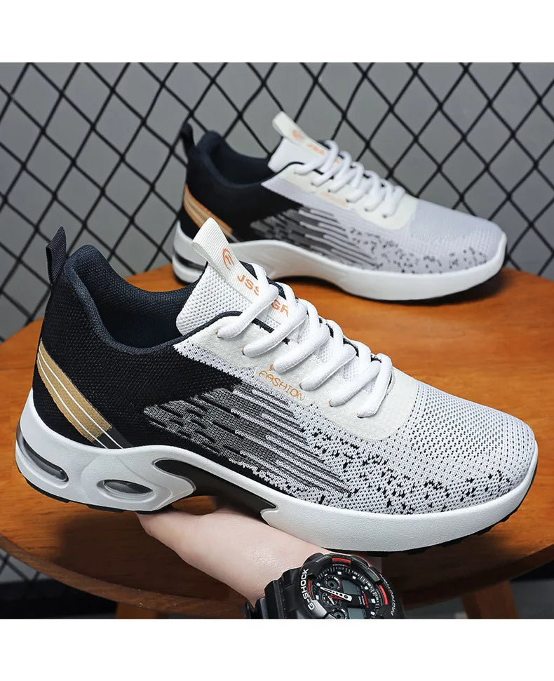 Men's Shoes Spring fashion 2025 lace-up Soft sole sports single shoes flying woven Casual style men's Running shoes sneakers
