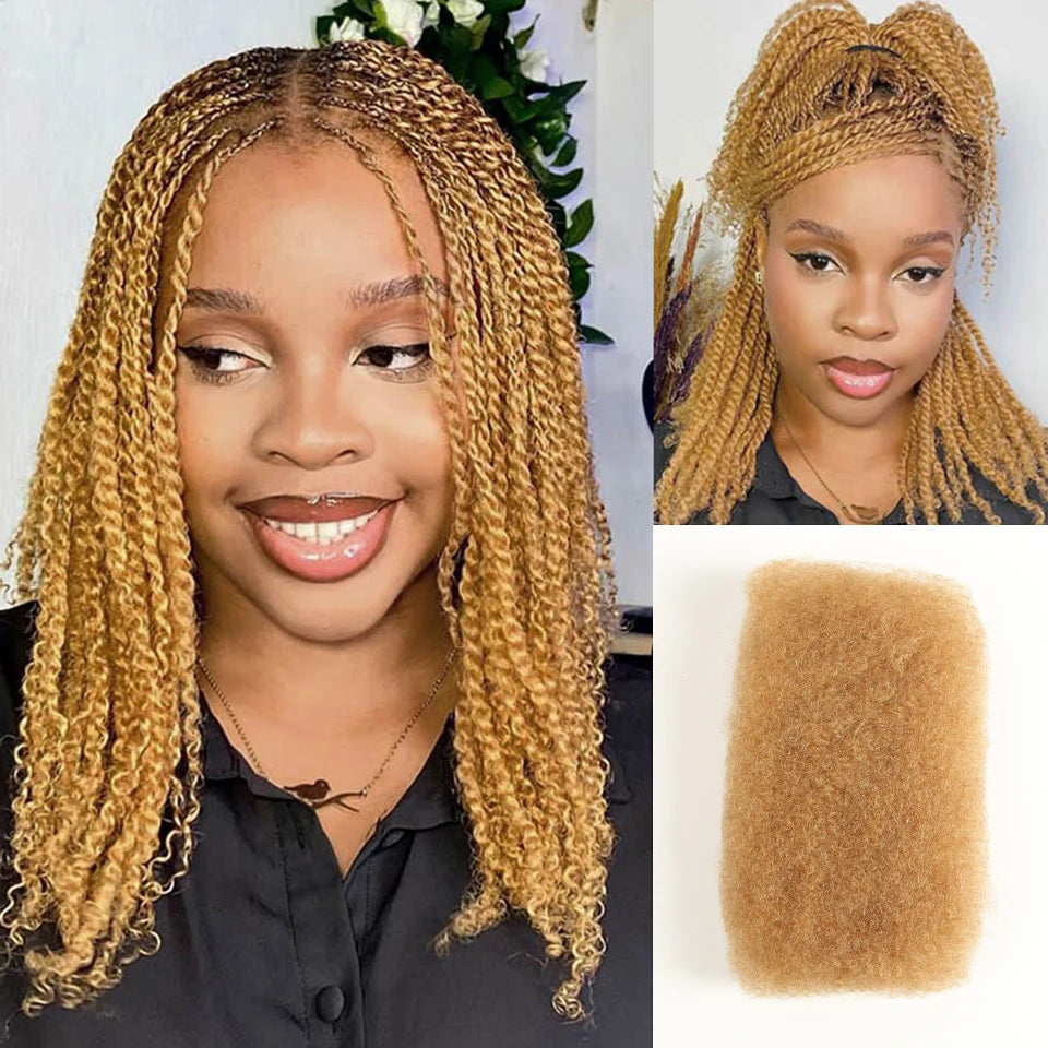 QVR Afro Kinky Bulk Human Hair Extensions 10"-22" 50Gram/pc Bigger Afro Kinky Bulk For Braiding DreadLock Natural Color
