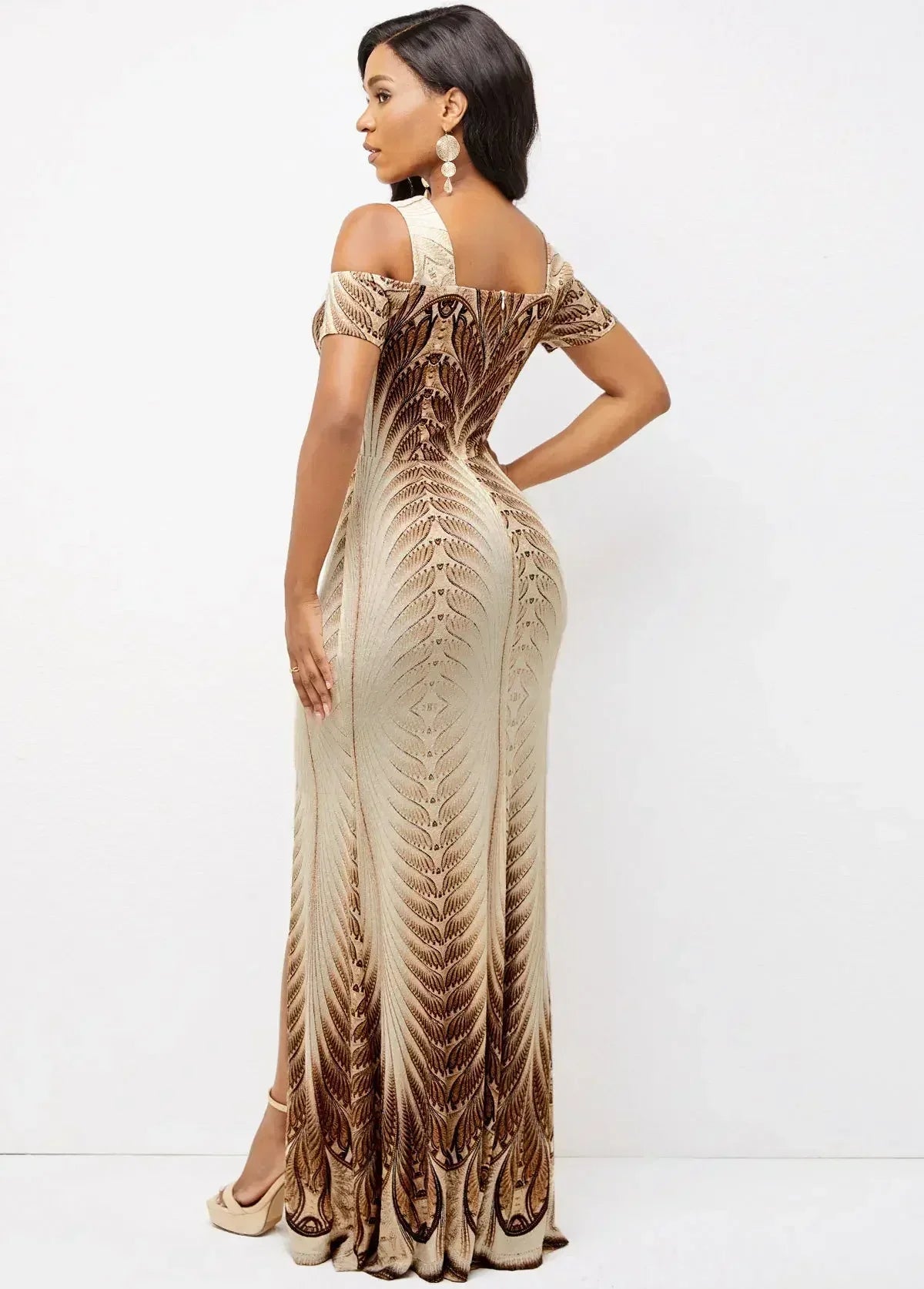 Dresses Women Off the Shoulder Short Sleeve Sexy Slit Maxi Dress Classy Elegant Flower Party Dress Stretch & Spandex