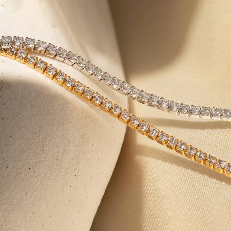 2mm Moissanite Tennis Necklace For Women S925 Silver Plated 18K Gold Sparking Rhinestone Choker Chain Wedding Jewelry Adjustable