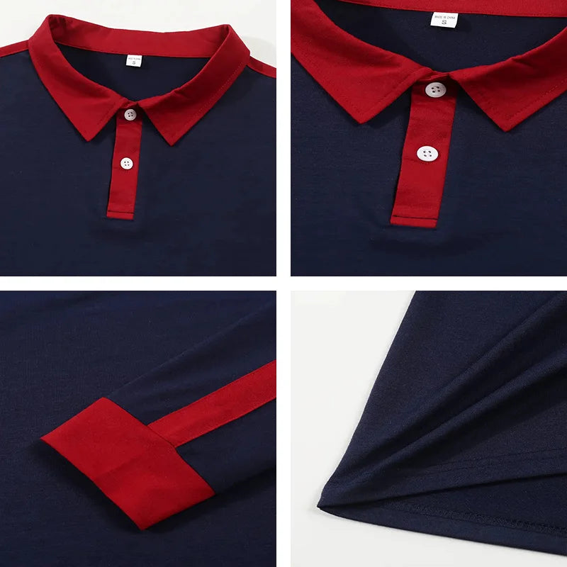2024 Men's long sleeved polo shirt, spring and autumn casual sports breathable top, men's fashion patchwork polo shirt