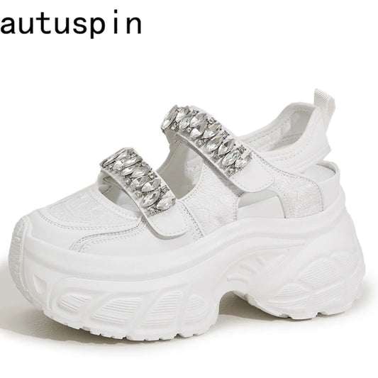 AUTUSPIN 9cm Sports Rome Sandals Women Summer Back Hollow Out Shoes High Platform Fashion Platforms Ladies Crystal Sneakers