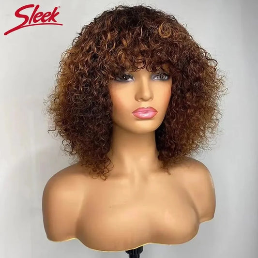 200% Density Jerry Curl Short Pixie Cut Bob Wig Ombre 1B/33 Brazilian Human Hair Wigs With Bang Natual Black Red 99J Remy Hair