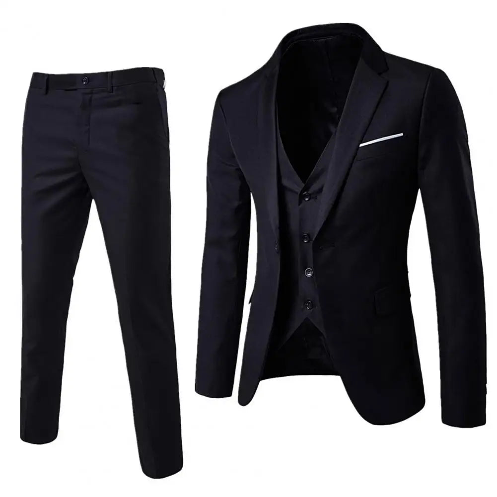 Korean Style Men Blazer Vest Pants Set Casual Business Buttons Cuff Blazer Vest Trousers Men Suit Wedding Groom Formal Suit