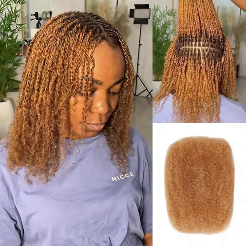 QVR Afro Kinky Bulk Human Hair Extensions 10"-22" 50Gram/pc Bigger Afro Kinky Bulk For Braiding DreadLock Natural Color