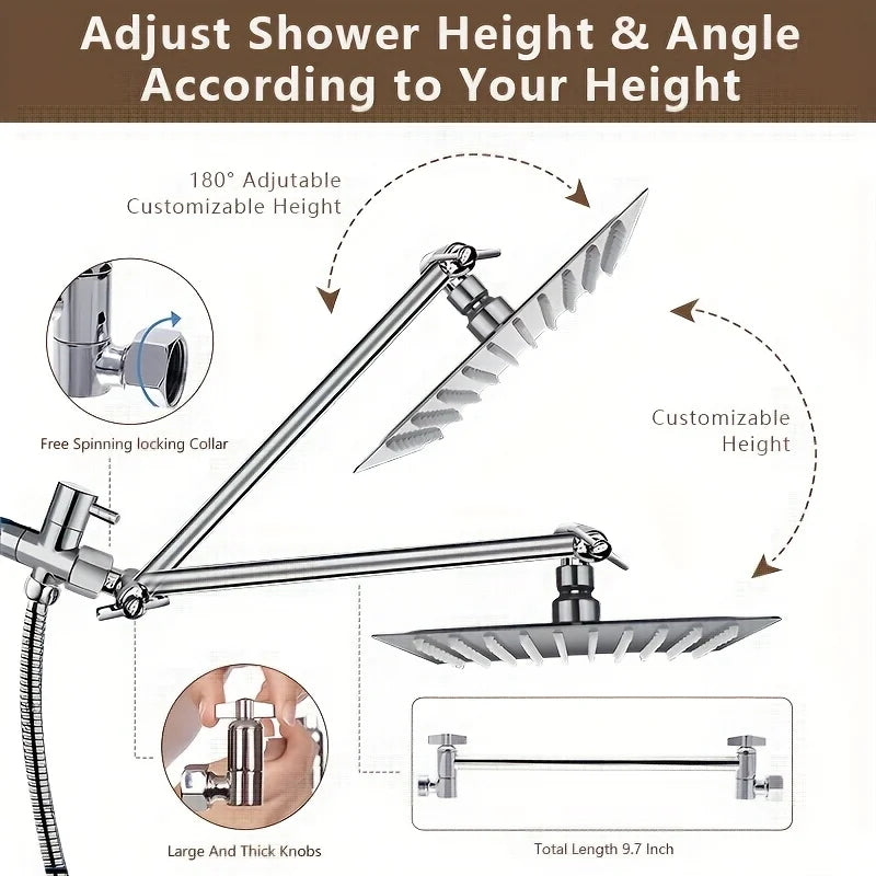 Bathroom chrome plated concealed stainless steel pressurized shower shower set with extended lever arm, toilet top spray shower