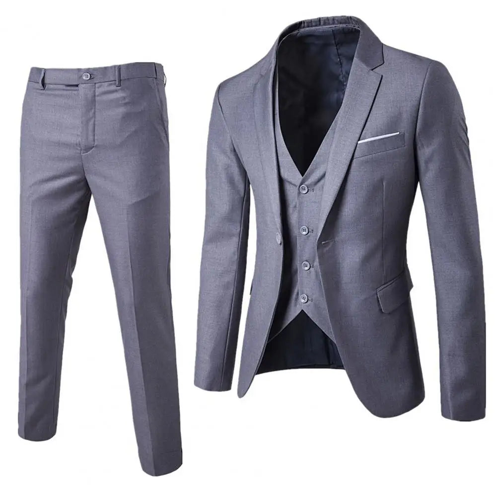Korean Style Men Blazer Vest Pants Set Casual Business Buttons Cuff Blazer Vest Trousers Men Suit Wedding Groom Formal Suit