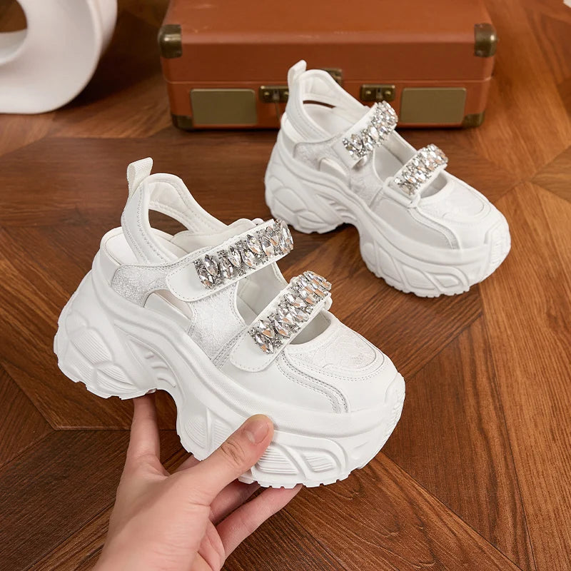 AUTUSPIN 9cm Sports Rome Sandals Women Summer Back Hollow Out Shoes High Platform Fashion Platforms Ladies Crystal Sneakers
