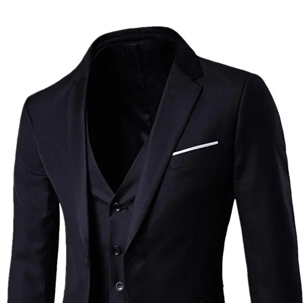 Korean Style Men Blazer Vest Pants Set Casual Business Buttons Cuff Blazer Vest Trousers Men Suit Wedding Groom Formal Suit