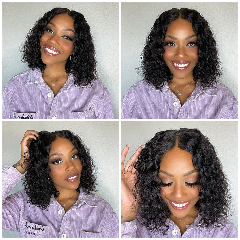12A Wear Go Glueless Kinky Curly Short Bob Human Hair Wigs 13x4 Transparent Lace Frontal Closure Wigs Brazilian Remy Human Hair