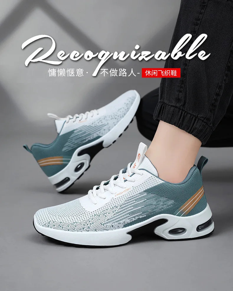 Men's Shoes Spring fashion 2025 lace-up Soft sole sports single shoes flying woven Casual style men's Running shoes sneakers
