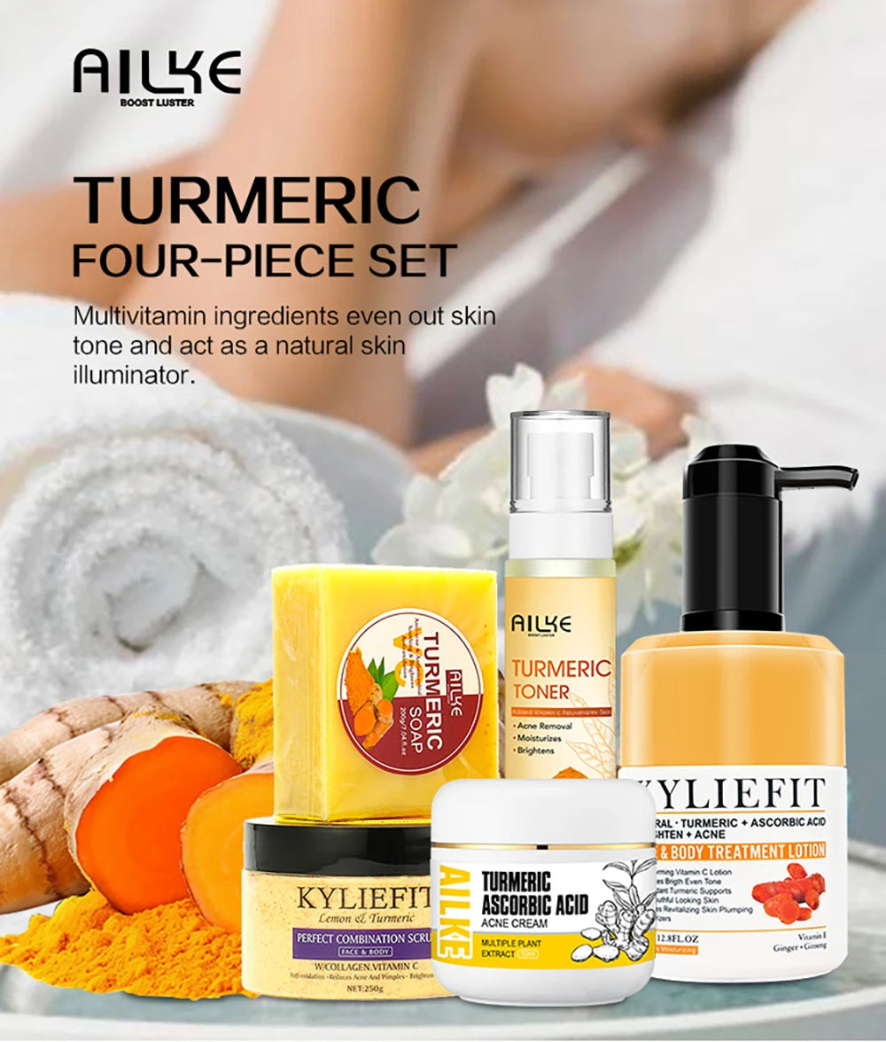 Organic Turmeric Skin Care Kit, Brighten, Remove Darkness, Lighten, Hydration, Exfoliate, Even Skin Tone, for Private Label