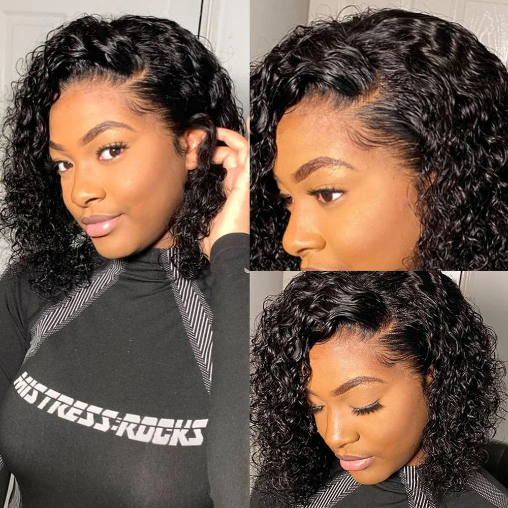 12A Wear Go Glueless Kinky Curly Short Bob Human Hair Wigs 13x4 Transparent Lace Frontal Closure Wigs Brazilian Remy Human Hair