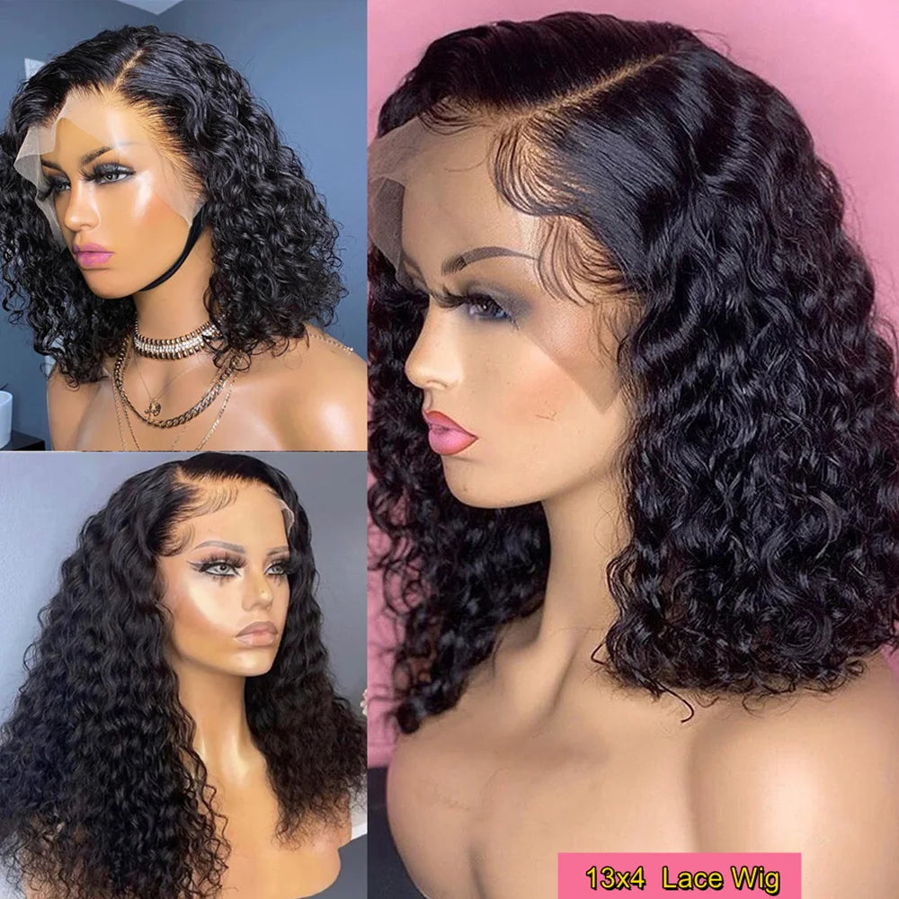 12A Wear Go Glueless Kinky Curly Short Bob Human Hair Wigs 13x4 Transparent Lace Frontal Closure Wigs Brazilian Remy Human Hair