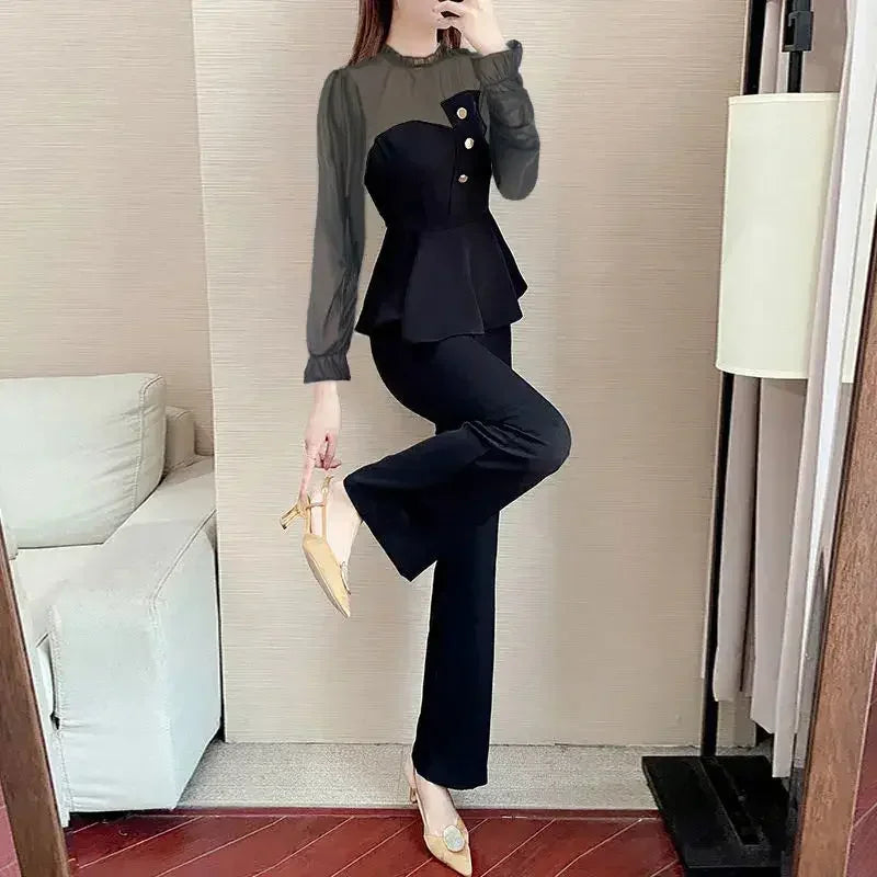 Sexy Professional Women's Top and Pants Two Piece Set Summer 2024 Wear To Work Party Black Office Ladies Trouser Clothes Bottom