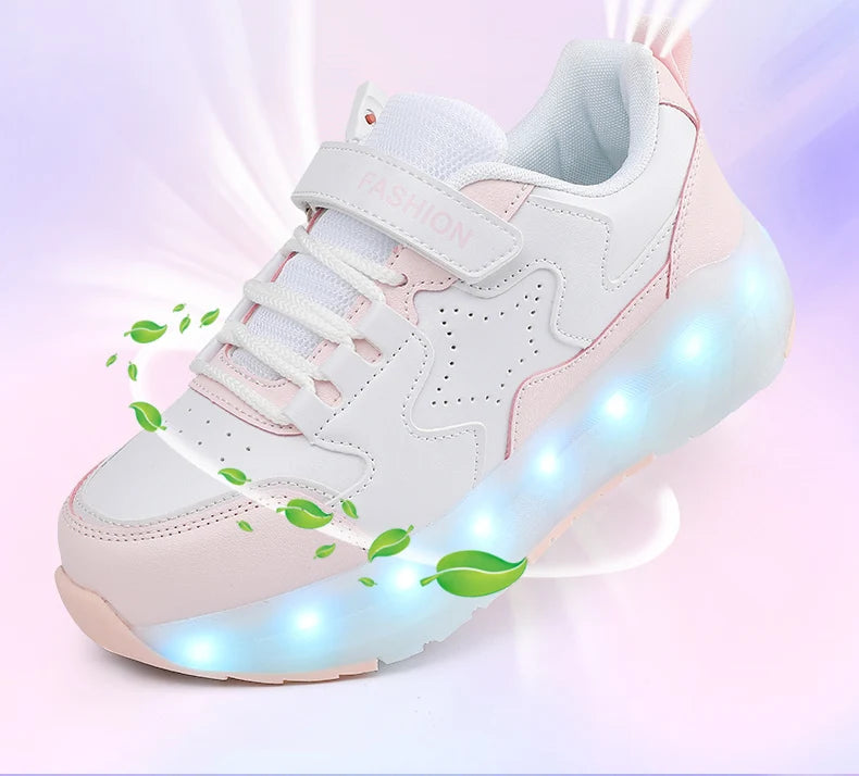 Kid Led Sneakers USB Charging Luminous Shoes Outdoor Sport Roller Skates Children Four Wheels Boys Girls Casual Shoes Glowing