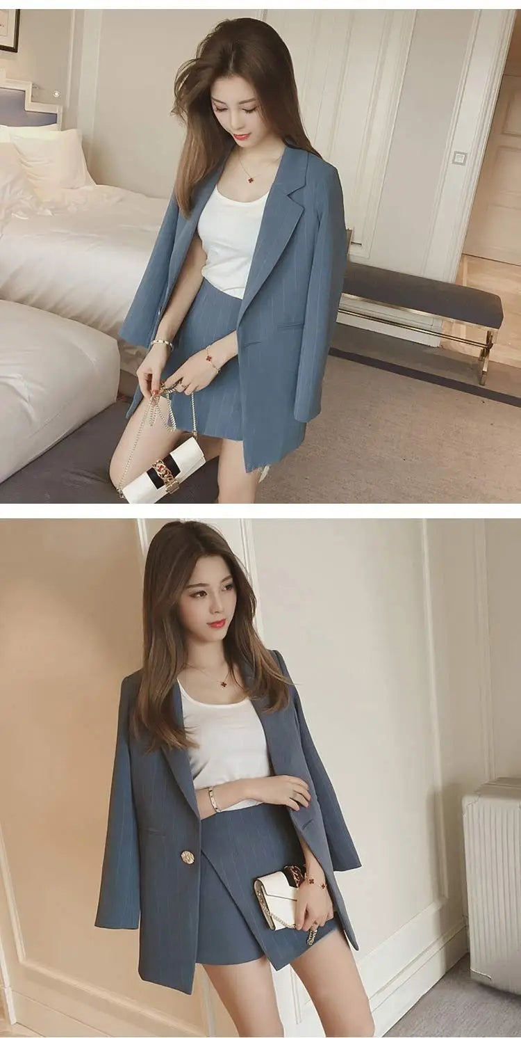 Black Two Piece Set for Women Suit with Skirt and Blazer Pink 2024 Office Long Sleeve Womens Short 2 Sets Outfit Summer Mini Hot