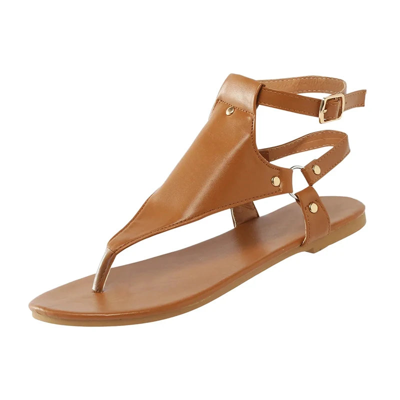 Summer Women Sandals Flats Slippers Pu Leather Flip Flops Belt Buckle Female Shoes Roman Fashion Women's Sandals Zapatos Mujer