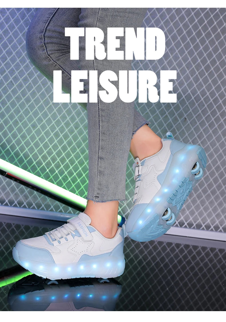 Kid Led Sneakers USB Charging Luminous Shoes Outdoor Sport Roller Skates Children Four Wheels Boys Girls Casual Shoes Glowing