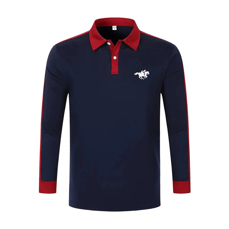 2024 Men's long sleeved polo shirt, spring and autumn casual sports breathable top, men's fashion patchwork polo shirt