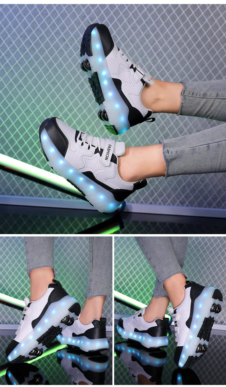 Kid Led Sneakers USB Charging Luminous Shoes Outdoor Sport Roller Skates Children Four Wheels Boys Girls Casual Shoes Glowing
