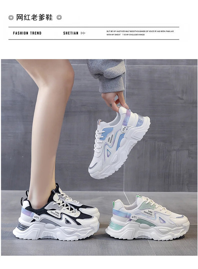 2024 women's Sports Platform Shoes Increased Breathable Women's Casual sneakers Lightweight Running Shoes Zapatillas De Mujer