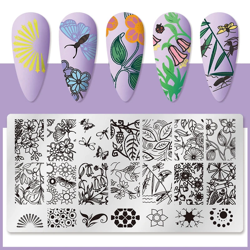 Nail Stamping Plate Flower Leaf Geometry Stamp Template Snakeskin Nail Image Plate Stencil DIY Printing Stainless Steel Tools