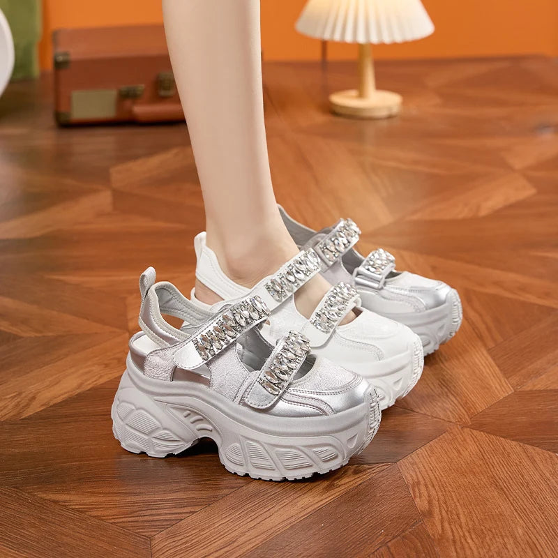 AUTUSPIN 9cm Sports Rome Sandals Women Summer Back Hollow Out Shoes High Platform Fashion Platforms Ladies Crystal Sneakers