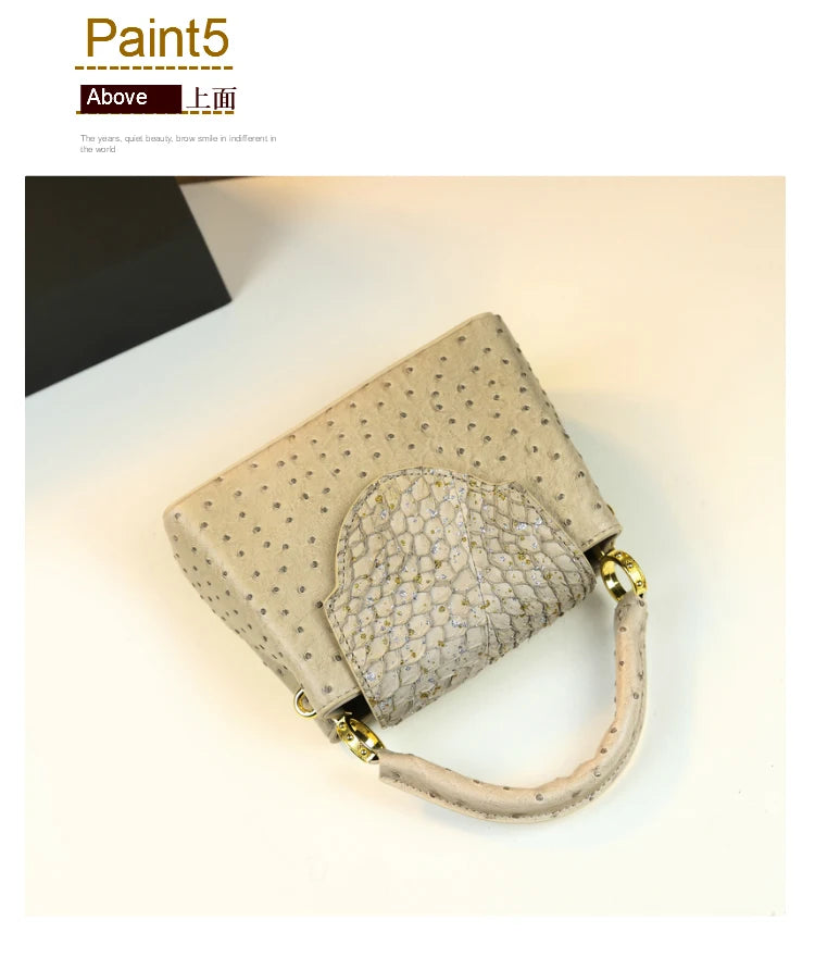 Luxury Fashion Leather Women's Handbags V Letter Small Shoulder Crossbody Bag Niche Ostrich Print Portable Messenger Shell Bags