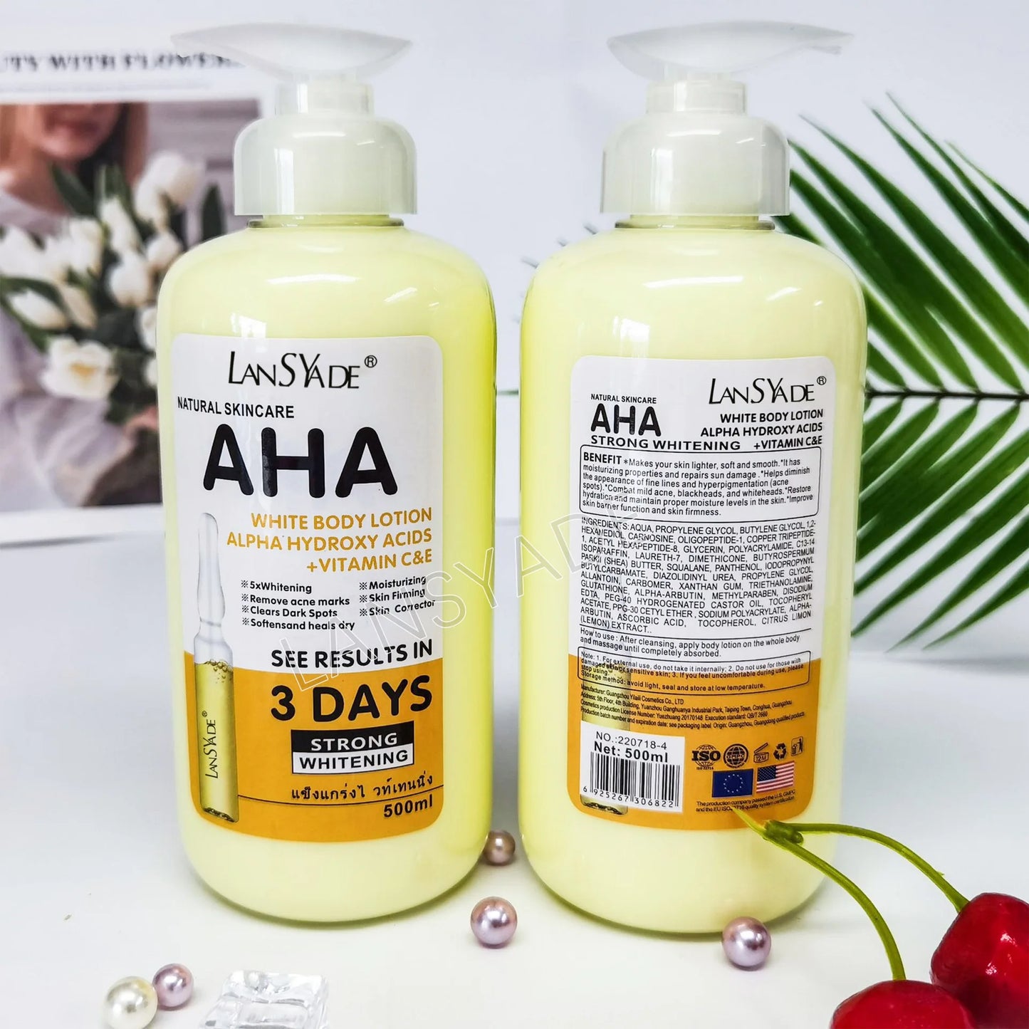 500ml Whitening Body Lotion ALPHA Hydroxy Acids+Vitamin C&E See Results In 3 Days Moisturizing Lightening Body Cream Lotion Skin