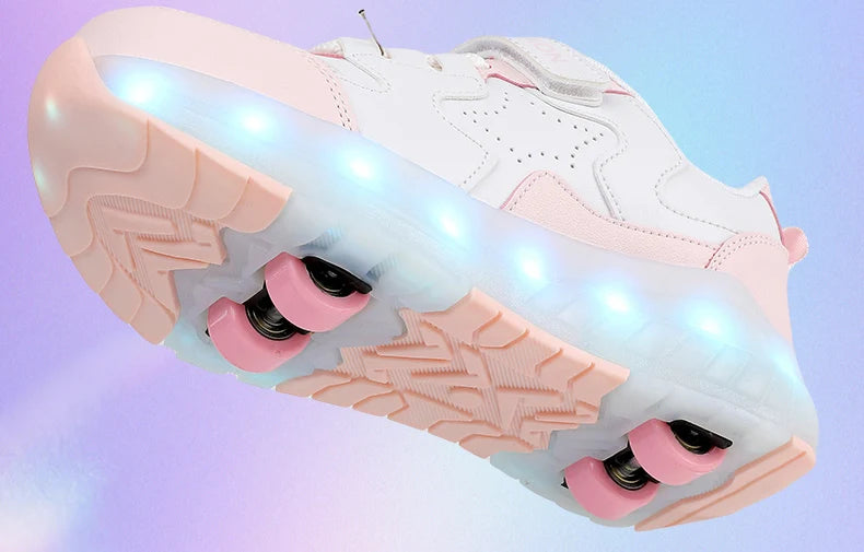 Kid Led Sneakers USB Charging Luminous Shoes Outdoor Sport Roller Skates Children Four Wheels Boys Girls Casual Shoes Glowing