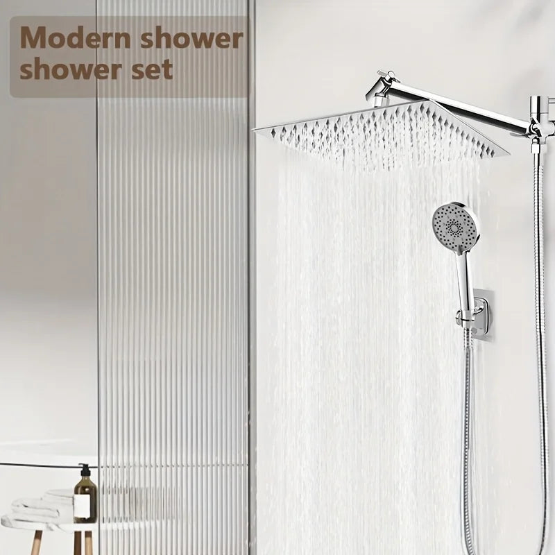 Bathroom chrome plated concealed stainless steel pressurized shower shower set with extended lever arm, toilet top spray shower