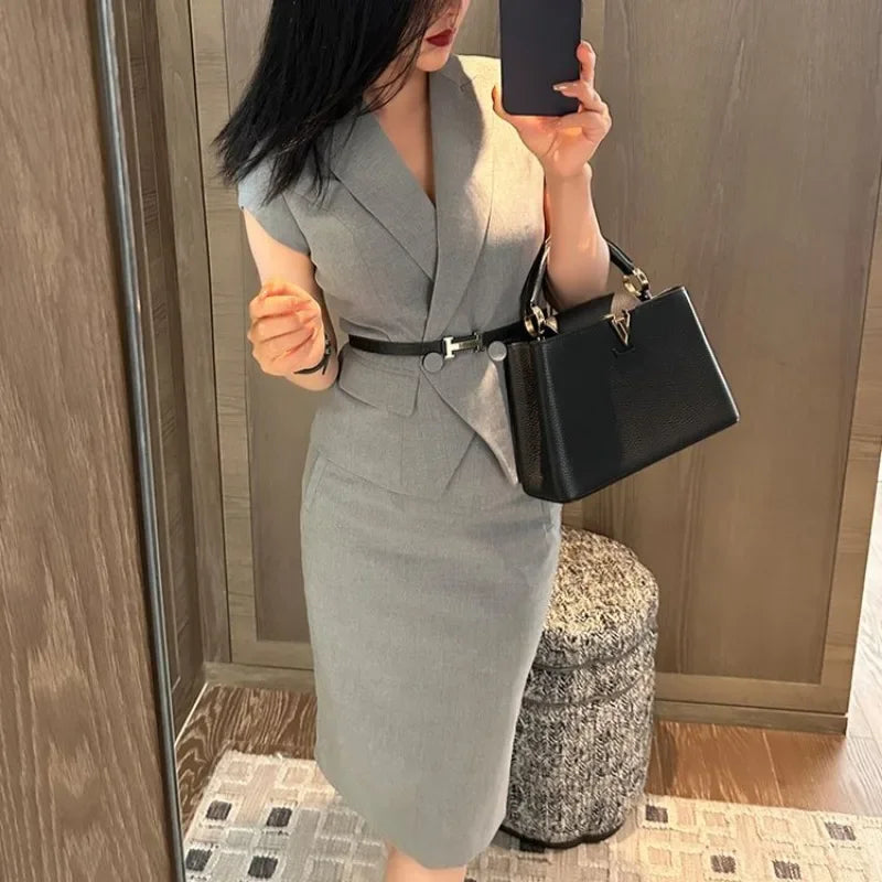 Short Sleeve Woman Outfit Sexy Office Skirt 2 Pieces Sets for Women Korea New in The Same Clothing Trend 2024 Festival Matching