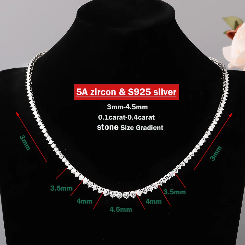 Full Moissanite Tennis Necklace with Certificate 3-5mm Size Gradient Diamond Necklaces for Women 925 Sterling Silver Neck Chain