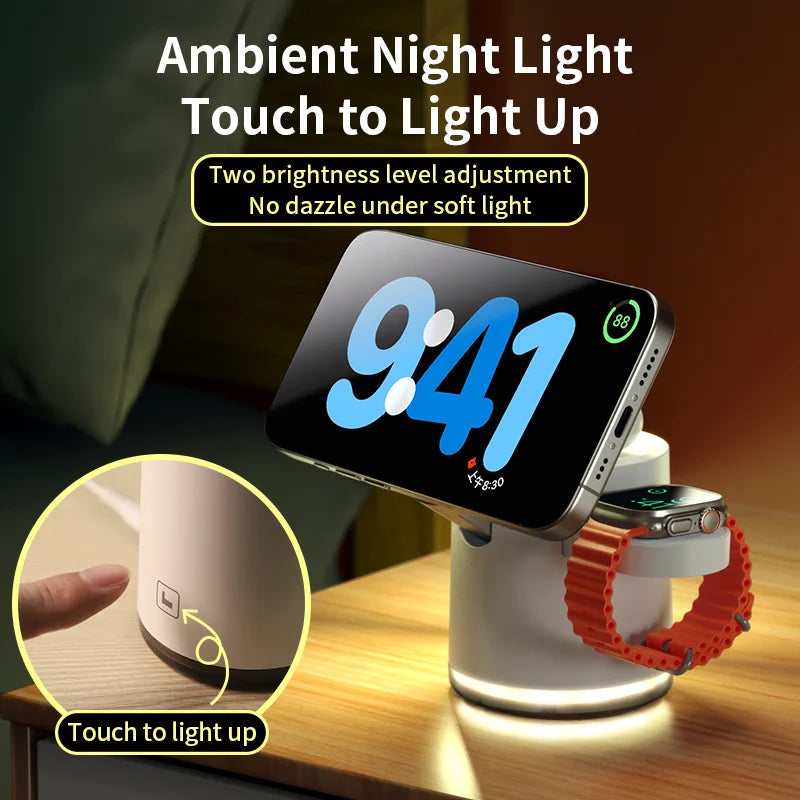 2025 New Qi2 Wireless Charger 3-in-1 Fast Charging Station Stand Folding Holder for iPhone16 15 14 ProMax Airpods Apple Watch