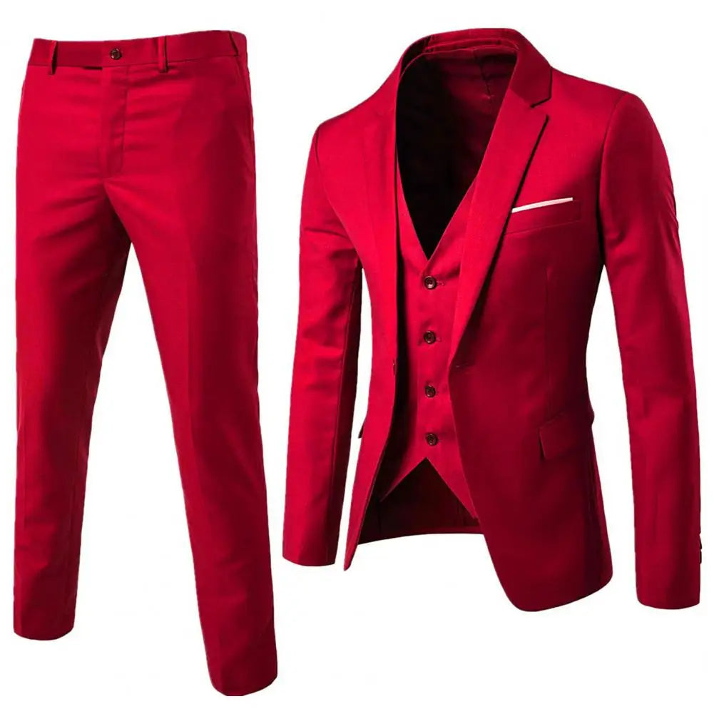 Korean Style Men Blazer Vest Pants Set Casual Business Buttons Cuff Blazer Vest Trousers Men Suit Wedding Groom Formal Suit