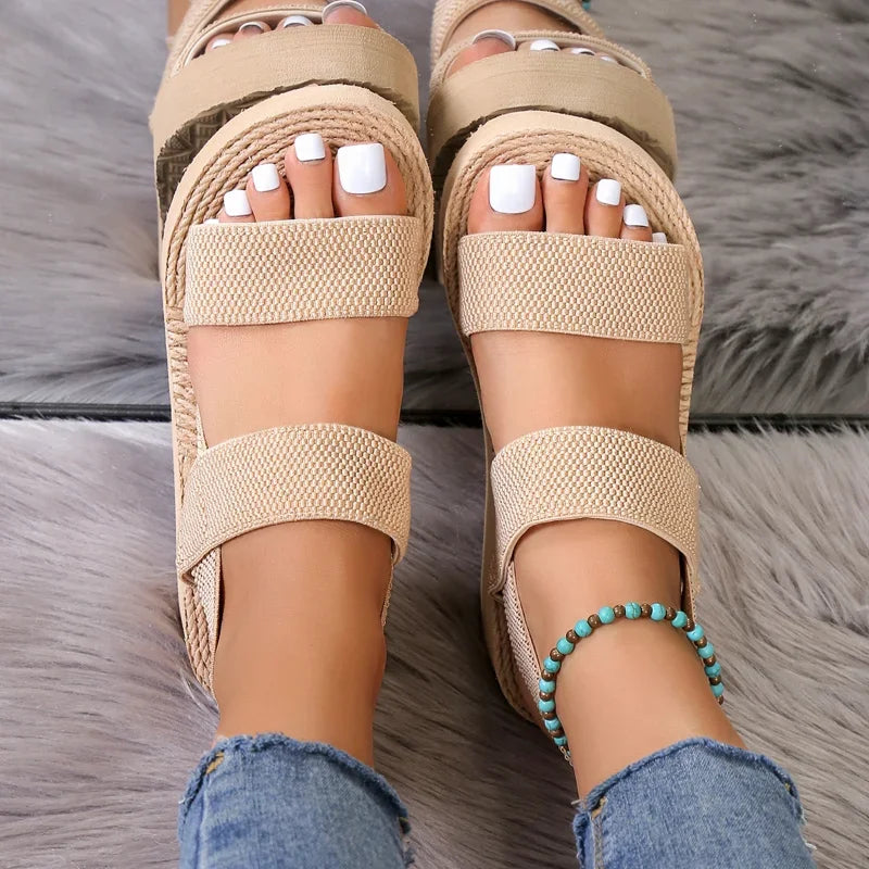New Minimalist Slingback Wedge Sandals Outdoor Summer Lightweight Slides Solid Color Thick Bottom Ladies Shoes Female Sandals