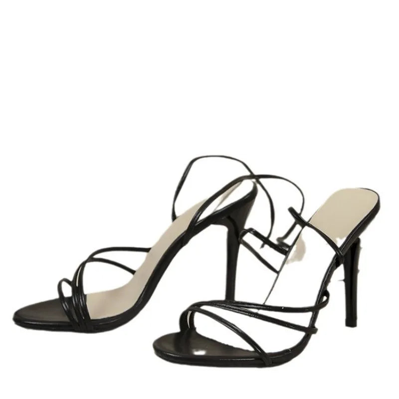 2025 Summer Women's Sexy Round-Toe Crisscross Strap Stiletto Heel Sandals Elegant High Heels for Beach Party Evening Wear