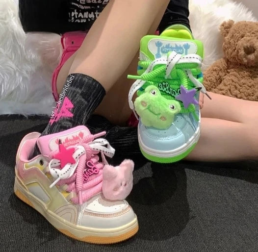 Cute Harajuku Sneakers Women's Running Shoes 2024 New blue Thick Platform Sneakers students Outdoor Casual pink Vulcanized Shoes