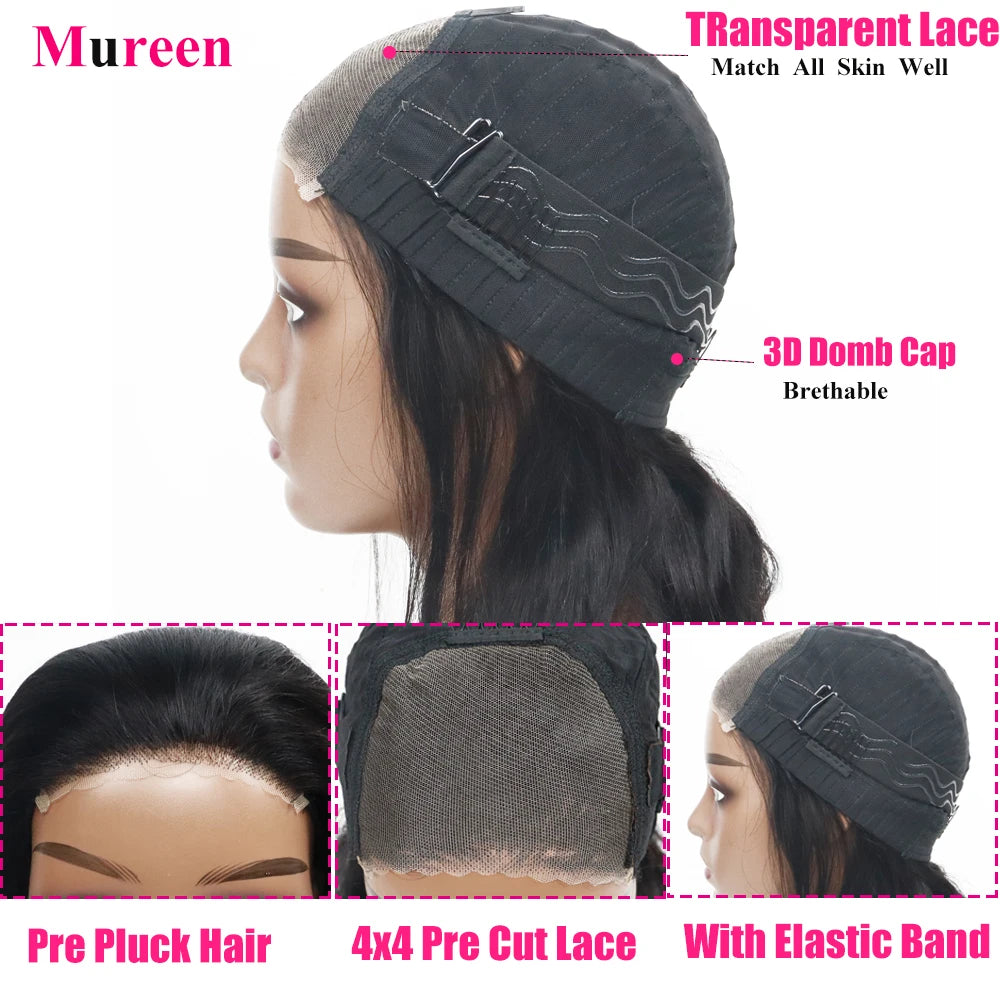 250% Density Glueless Wigs Human Hair Ready To Wear Body Wave Pre Cut Lace Wear And Go Wig 4X4 Lace Closure Wig