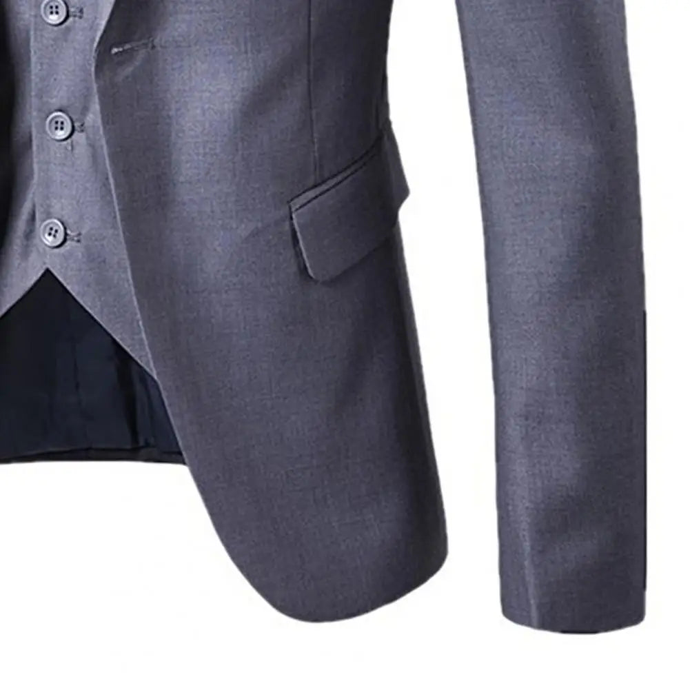 Korean Style Men Blazer Vest Pants Set Casual Business Buttons Cuff Blazer Vest Trousers Men Suit Wedding Groom Formal Suit